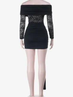 Robe mini en dentelle à épaules dénudées pour femme - Coupe moulante drapée sur le côté - Tenues de soirée printanières 2026