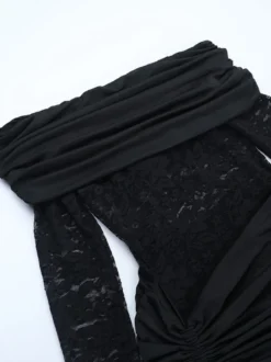 Robe mini en dentelle à épaules dénudées pour femme - Coupe moulante drapée sur le côté - Tenues de soirée printanières 2026