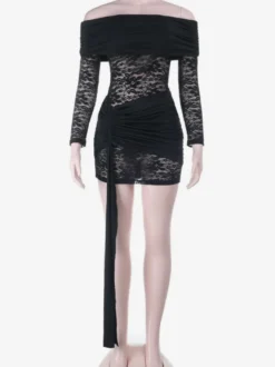 Robe mini en dentelle à épaules dénudées pour femme - Coupe moulante drapée sur le côté - Tenues de soirée printanières 2026