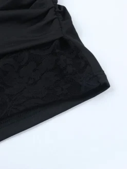 Robe mini en dentelle à épaules dénudées pour femme - Coupe moulante drapée sur le côté - Tenues de soirée printanières 2026