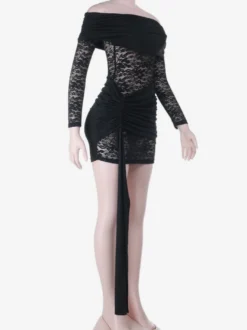 Robe mini en dentelle à épaules dénudées pour femme - Coupe moulante drapée sur le côté - Tenues de soirée printanières 2026