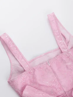 Robe mini Jacquard Coquette pour femme - Barbiecore avec grand nœud dans le dos sans manches coupe trapèze - Tenues de fête d'anniversaire d'été 2026