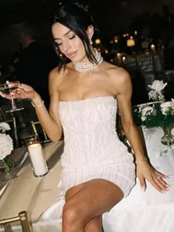 Robe mini-robe de cocktail robe fourreau courte et bustier ornée de perles robe de soirée courte