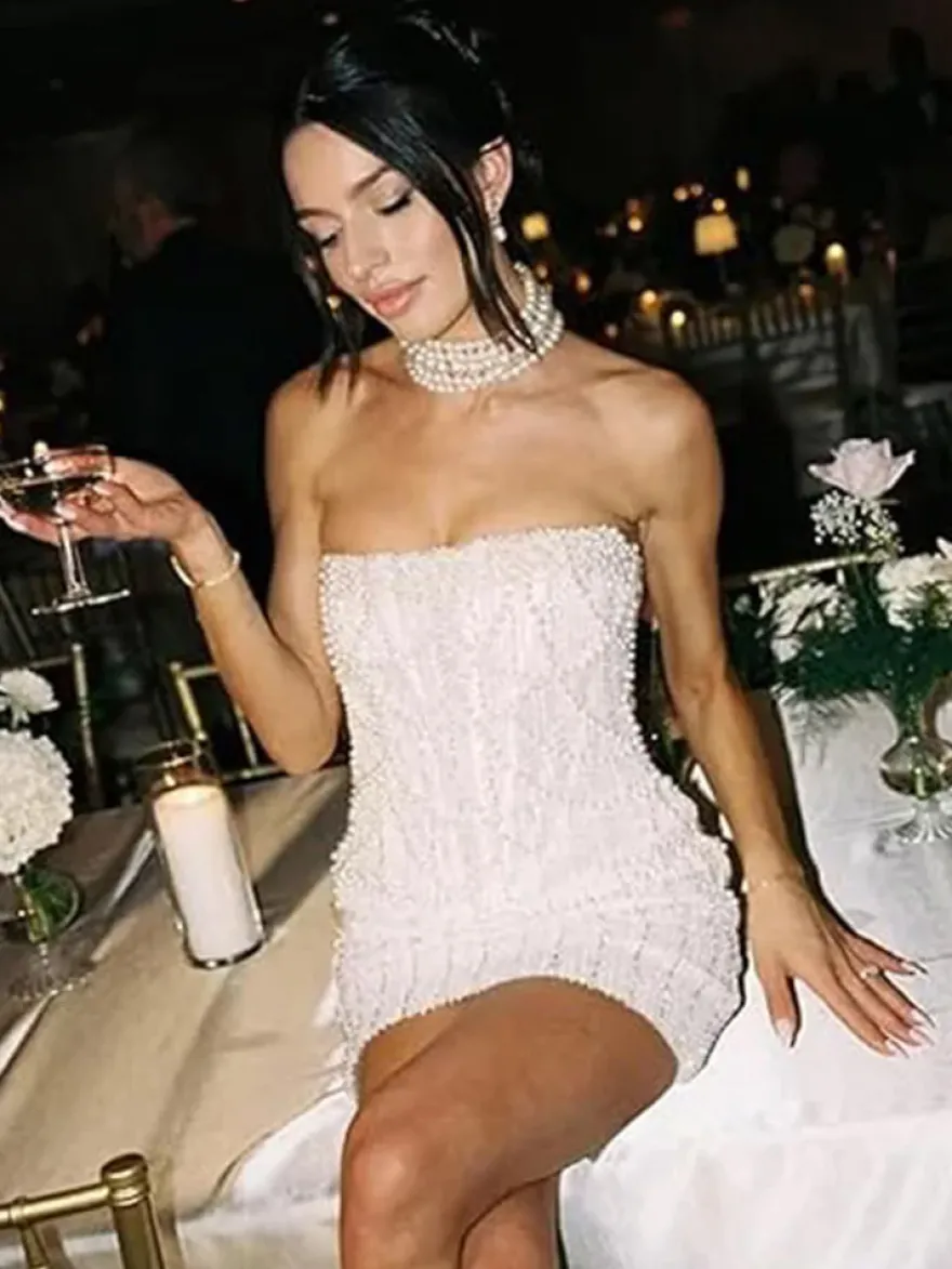 Robe mini-robe de cocktail robe fourreau courte et bustier ornée de perles robe de soirée courte