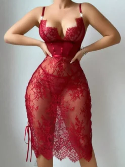 Robe moulante en dentelle corset à armatures robe nuisette midi en dentelle robe de lingerie moulante à lacets sur le côté