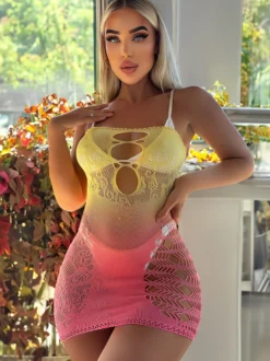 Robe Nuisette Moulante Sexy Bustier Découpé Pour Femme En Nylon Rose