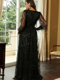 Robe Preals plongeante à manches illusion et fente haute robes longues de bal