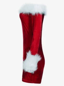 Robe Rouge De Noël Pour Femme Costumes Col Bateau Fausse Fourrure Sexy