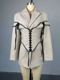 Robes Blazer Col Rabattu Bicolore À Lacets Manches Longues Chic Vêtements Femme Mini Robes