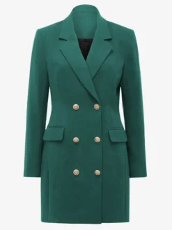 Robes Blazer Col Rabattu Boutons Manches Longues Femmes Mini Robes