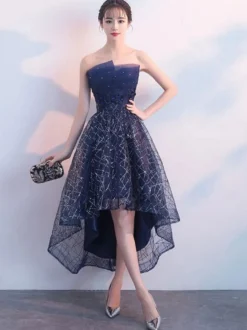 Robes de bal courtes bleu marine en dentelle paillettes Robe de Cocktail