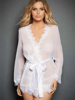 Robes de Chambre Sexy Sous-vêtements en Dentelles Cousu Mousselines avec Manches Longues Volants Coupe Cintrée avec Ceinture Unicolore 2026