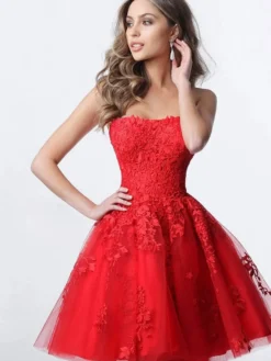 Robes de cocktail rouges Mini robe bustier en dentelle Robe de soirée sexy