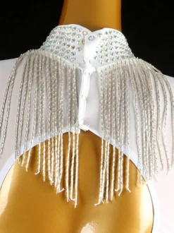 Robes de danse latine blanc femmes frange strass dos nu élégant Lycra Spandex robe vêtements de danse