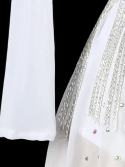 Robes de danse latine blanc femmes frange strass dos nu élégant Lycra Spandex robe vêtements de danse