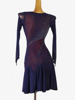 Robes De Danse Latine Bleu Marine Foncé Femmes Costume De Danse Manches Longues