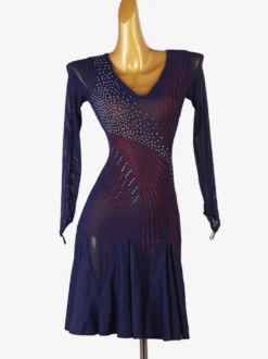 Robes De Danse Latine Bleu Marine Foncé Femmes Costume De Danse Manches Longues