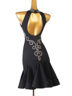 Robes de danse latine femmes noires strass moulante Sexy robe en Polyester Costume de danse