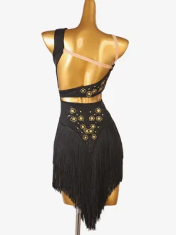 Robes De Danse Latine Frange Noir Femmes Lycra Spandex Robe Costume De Danse