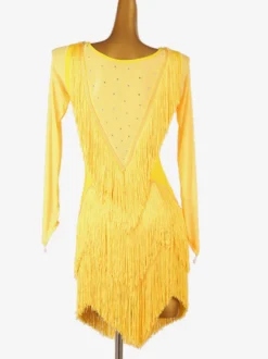 Robes De Danse Latine Jaune Femmes Manches Longues Robe Costume De Danse