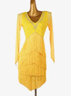 Robes De Danse Latine Jaune Femmes Manches Longues Robe Costume De Danse
