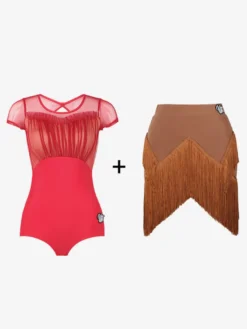 Robes de danse latine marron café jupe en Polyester pour femmes haut transparent élégant à franges Costume de danse latine