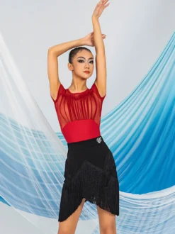 Robes de danse latine marron café jupe en Polyester pour femmes haut transparent élégant à franges Costume de danse latine