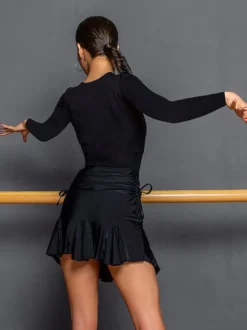 Robes de danse latine noires pour femmes haut élégant en Polyester Costume de danse