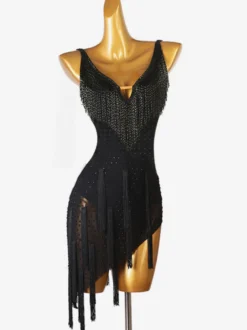 Robes de danse latine noir femmes Lycra Spandex robe Sexy frange danseuse latine vêtements de danse