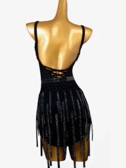 Robes de danse latine noir femmes Lycra Spandex robe Sexy frange danseuse latine Costume de danse