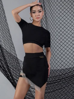 Robes de danse latine noir femmes haut en Polyester dos nu Sexy danseuse latine vêtements de danse