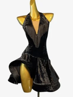 Robes de danse latine noir femmes Sexy Lycra Spandex robe vêtements de danse