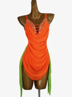 Robes de danse latine Orange femmes Sexy Lycra Spandex robe Costume de danse