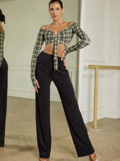 Robes de danse latine pantalons en Polyester Sexy pour fille noire Costume de danse