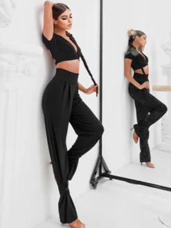Robes de danse latine pantalons en Polyester Sexy pour fille noire Costume de danse