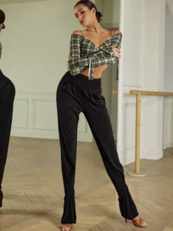 Robes de danse latine pantalons en Polyester Sexy pour fille noire Costume de danse