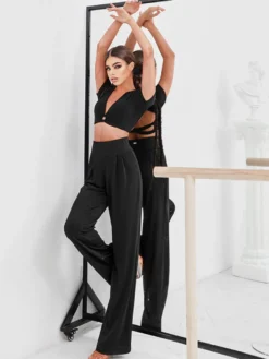 Robes de danse latine pantalons en Polyester Sexy pour fille noire Costume de danse