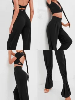 Robes de danse latine pantalons en Polyester Sexy pour fille noire Costume de danse