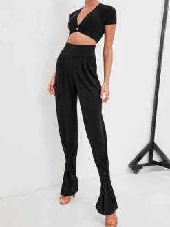Robes de danse latine pantalons en Polyester Sexy pour fille noire Costume de danse
