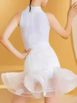 Robes de danse latine pour filles blanches haut en Lycra et Spandex jupe élégante à volants vêtements de danse