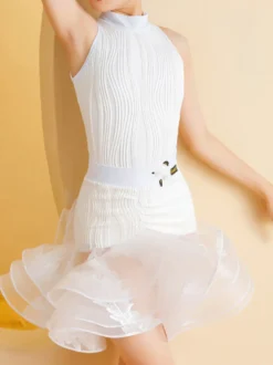 Robes de danse latine pour filles blanches haut en Lycra et Spandex jupe élégante à volants vêtements de danse