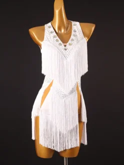 Robes de danse latine robe blanche en Lycra Spandex pour femmes vêtements de danse de danseuse latine