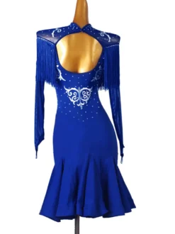 Robes de danse latine Robe en polyester de femmes bleues et robin sexy
