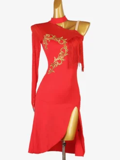 Robes De Danse Latine Rouge Femmes Robe Fendue Frange Costume De Danse