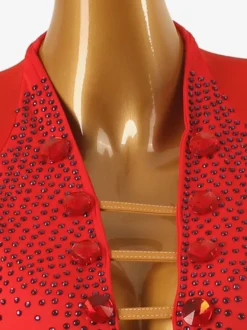 Robes De Danse Latine Rouge Robe Élégante En Lycra Spandex Femmes Manches Longues