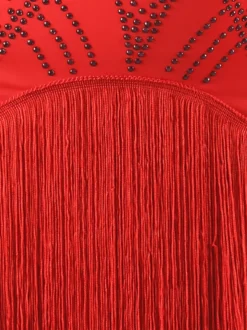 Robes De Danse Latine Rouge Robe Élégante En Lycra Spandex Femmes Manches Longues