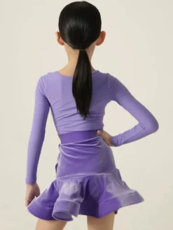 Robes de danse latine violettes à manches longues pour filles et femmes robe sculptante pour la danse latine