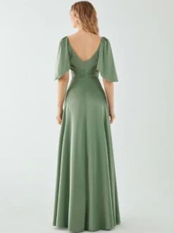 Robes de demoiselle d'honneur trapèze longueur au sol fermeture éclair élastique en soie comme satin robe de soirée de mariage