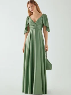 Robes de demoiselle d'honneur trapèze longueur au sol fermeture éclair élastique en soie comme satin robe de soirée de mariage