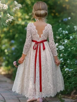 Robes de demoiselle d'honneur de mariage robes pour occasions spéciales roses manches longues nœuds